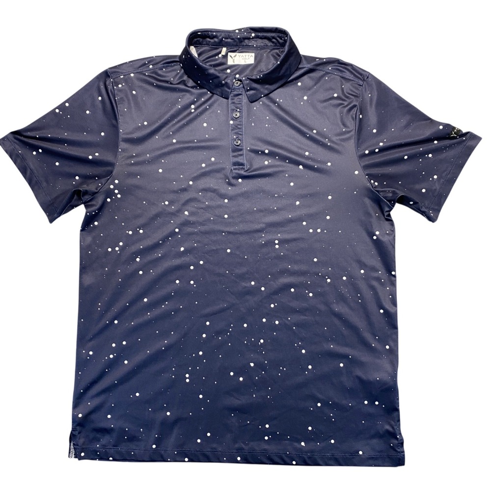 Yatta‎ Golf Mens Navy Blue Paint Splatter Performance Polo Shirt Size Large L